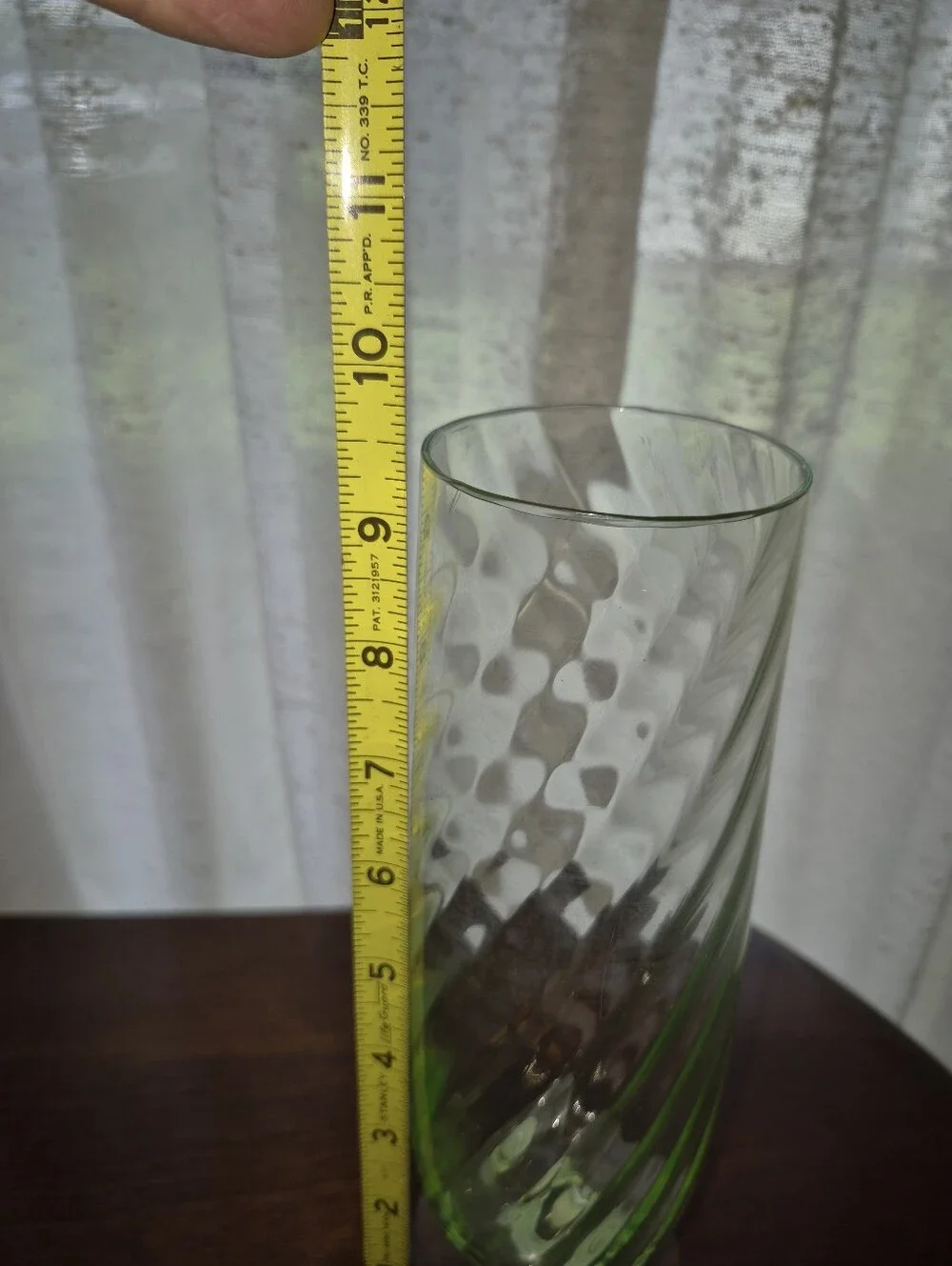 Vintage Green Optic Swirl Glass Vase -